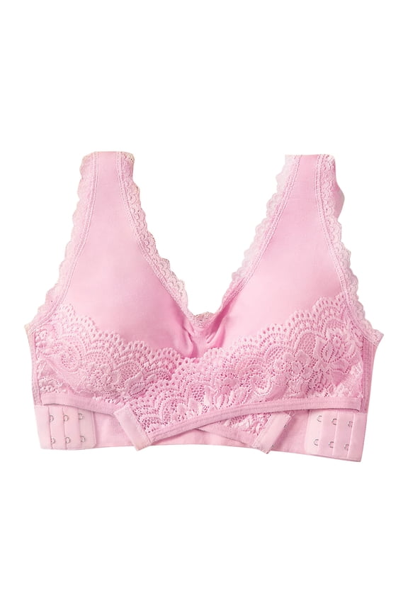 Bralettes for Women, Lace Bras for Women, Solid Color Breathable Gathering Thin Bras Pink XL