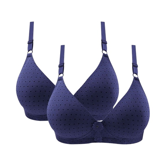 Ashirexll Bralettes for Women, Womens Bras No Underwire Full Support, Solid Color Wireless Bra Gathering Traceless Thin Breathable 2PC Dark Blue A M