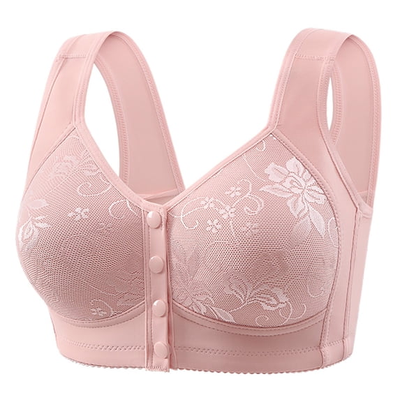 Ashirexll Bras for Women Front Closure Plus Size Ultra-Thin Lightweight Breathable Comfortable Soft Gathering Posture Support Wireless Bras Pink XXL(42/95)