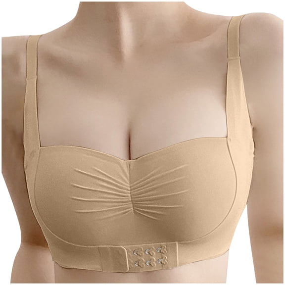 Ashirexll Bras for Women, No Underwire Moisture Wicking Ultra-Thin Traceless Small Chest Gathered and Auxiliary Lightweight Pepper Bra Khaki S