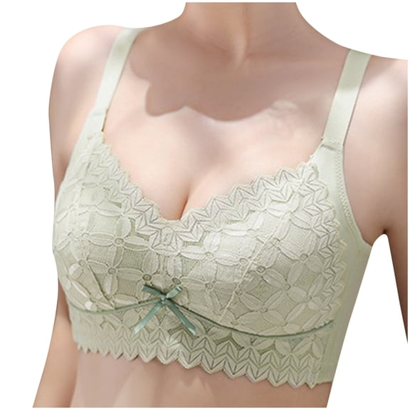 Ashirexll Bras for Women No Underwire, Wireless Push Up Lace Bralettes Small Chest Gathered and Auxiliary Breast Pepper Bras Green S