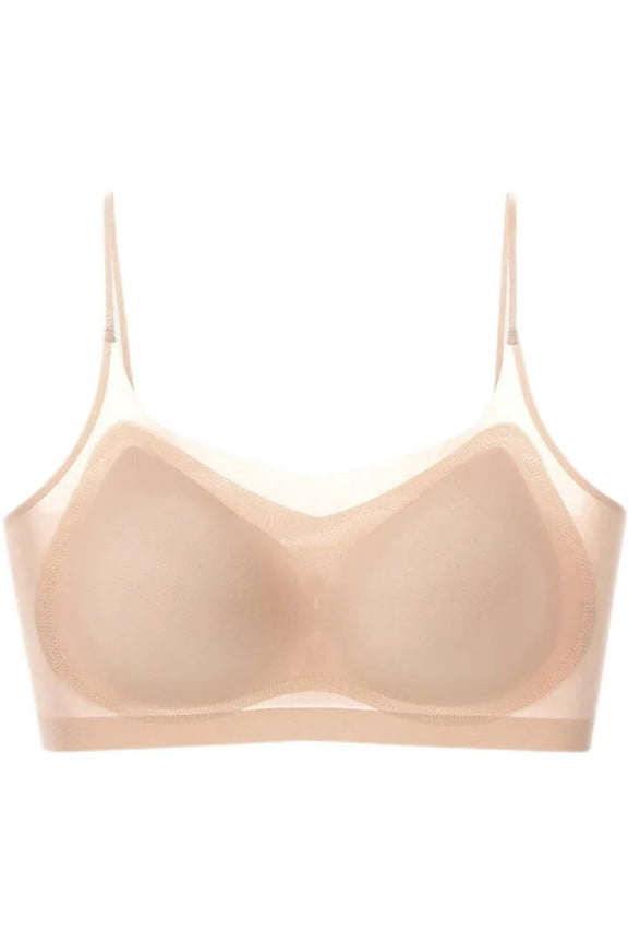 Bras for Women No Underwire, Comfortable Bras for Women, Summer Ultra-Thin Plus Size Spaghetti Strap Breathable Soft Small Breasts Gathered Wireless Bra Beige 3XL