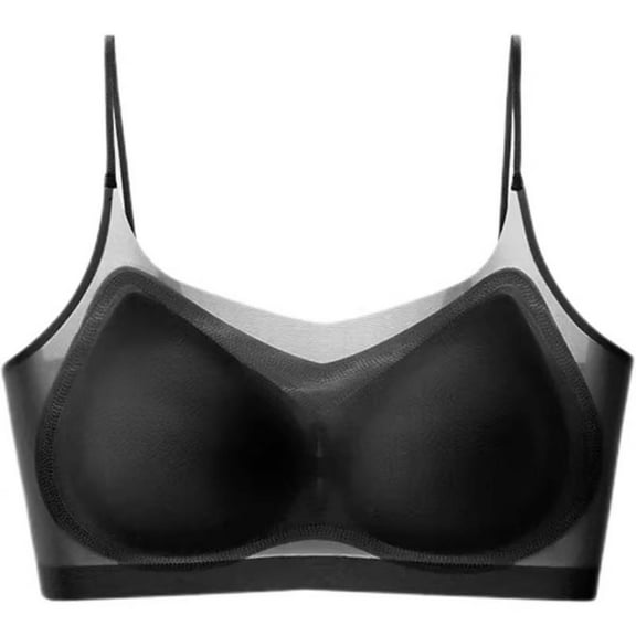 Ashirexll Bras for Women No Underwire, Comfortable Bras for Women, Summer Ultra-Thin Plus Size Spaghetti Strap Breathable Soft Small Breasts Gathered Wireless Bra Black 4XL