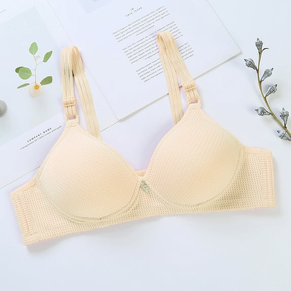 Ashirexll Bras for Women Adjustable Full Cup No Steel Ring Cotton Breathable Underwear Womens Bras Sports Bra Beige L