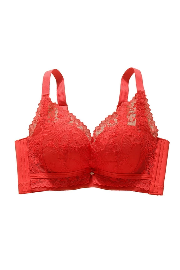 Bras for Women Adjustable Straps Lace Underwear Push Up Small Chest Soft Medium Thickness No Steel Ring Pepper Bra Red M