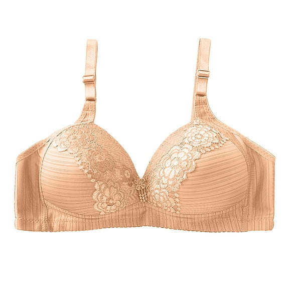 Ashirexll Bras for Women Adjustable Straps Non Steel Ring Style Printed Gathered Middle Button Breathable Underwear Daily Bra Khaki L