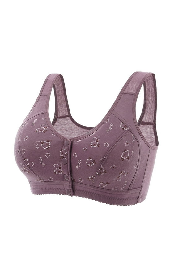 Bras for Women Front Closure, Bra for Big Busted Women, Print Soft Breathable Gathering Lightweight Bras Purple XL