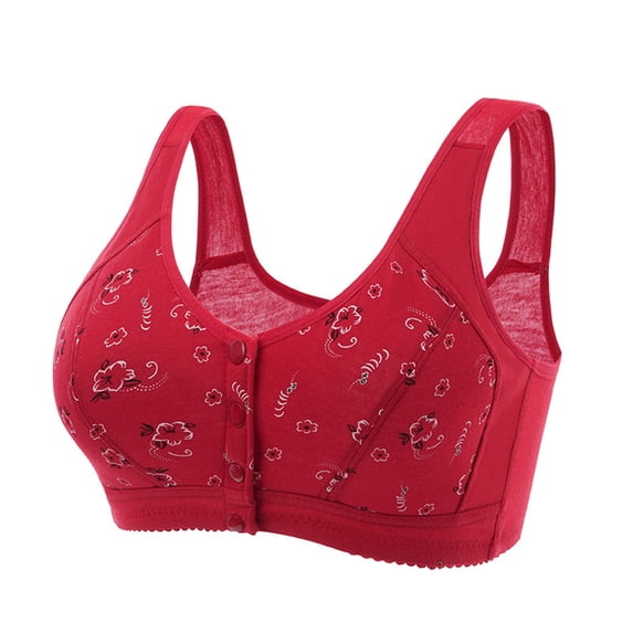 Ashirexll Bras for Women Front Closure, Bra for Big Busted Women, Print Soft Breathable Gathering Lightweight Bras Red L