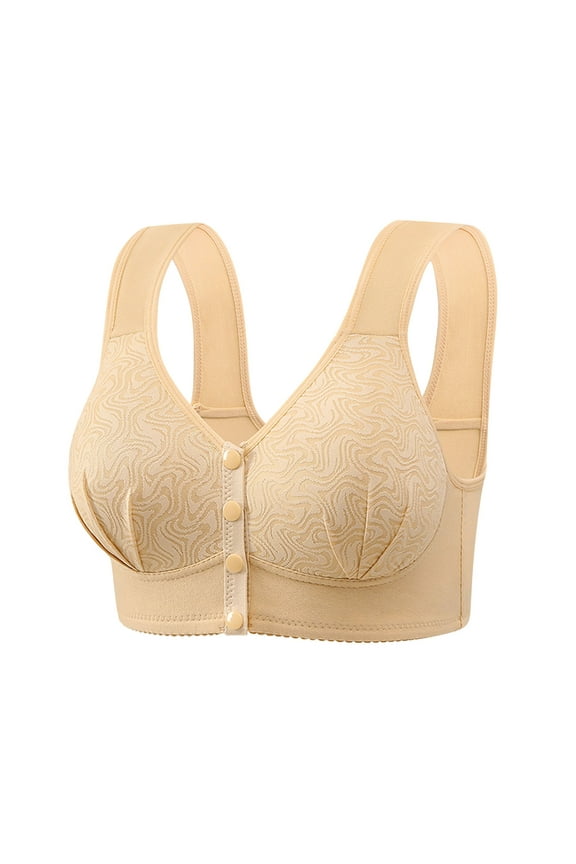 Bras for Women Front Closure Plus Size Breathable Comfortable Soft No Underwire Senior Wireless Snap Closing Bra Khaki 3XL
