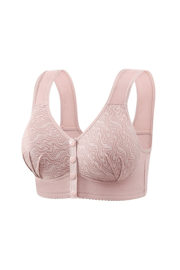 Bras for Women Front Closure Plus Size Breathable Comfortable Soft No Underwire Senior Wireless Snap Closing Bra Pink 3XL