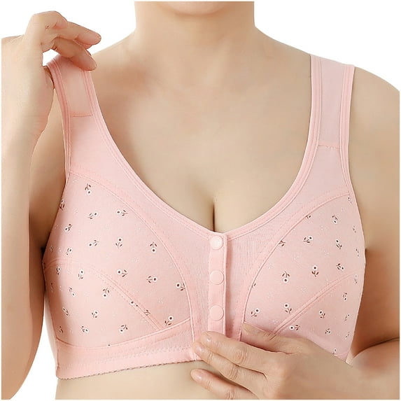 Ashirexll Bras for Women Front Closure, Wireless Push up Bra, Plus Size Breathable Soft Posture Support Bra Pink 44