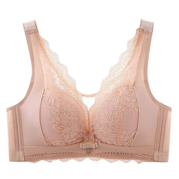 Ashirexll Bras for Women, Lace Lace Thin Plus Size Soft Breathable Comfortable Wireless Posture Support Bra Pink 38/85B