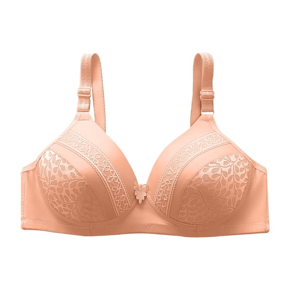 Ashirexll Bras for Women Lace Print Adjustable Straps Gathering Support Comfortable Breathable Everyday Bras Beige 36