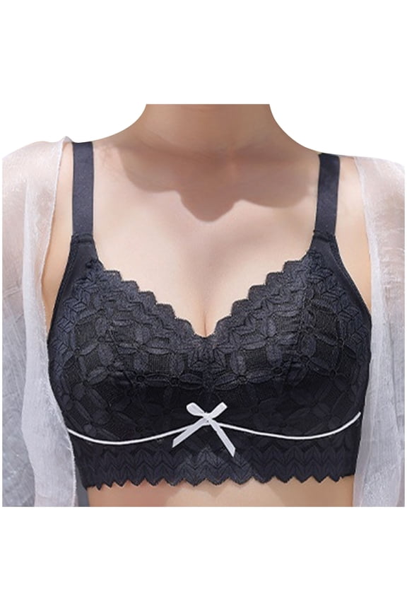 Bras for Women No Underwire, Wireless Push Up Lace Bralettes Small Chest Gathered and Auxiliary Breast Pepper Bras Black XXL