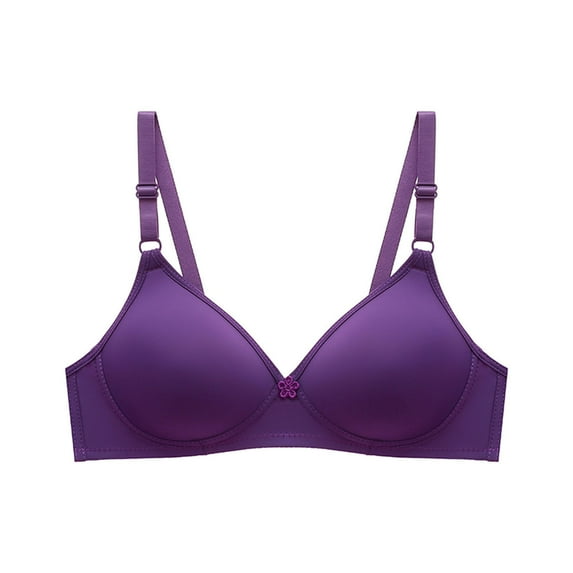 Ashirexll Bras for Women, Pepper Bras for Women Small Breast, Solid Color Wire Free Breathable Comfortable Summer Thin Cool Comfort Fabric Purple XXL