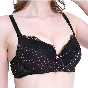 Ashirexll Bras for Women Plus Size Print Gathering Posture Support Underwire Bras Breathable Comfortable Push Up Bra Black 3XL