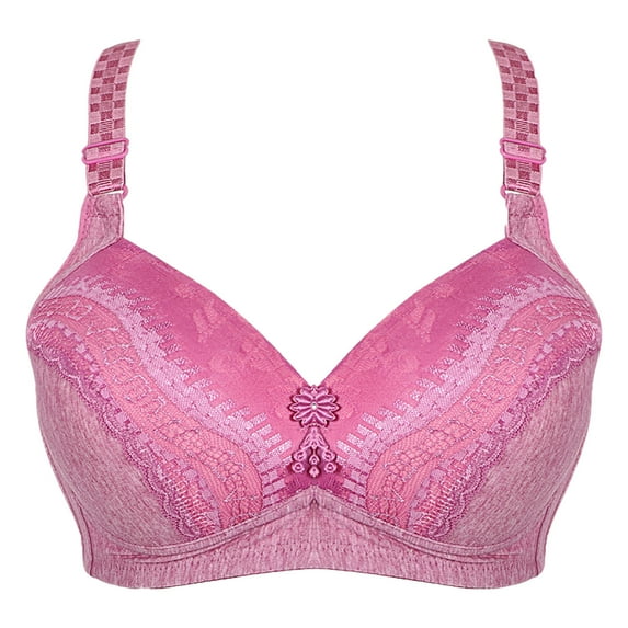 Ashirexll Bras for Women, Plus Size Push up Bra, Lightweight Breathable Solid Color Wireless Bra for Women Hot Pink L