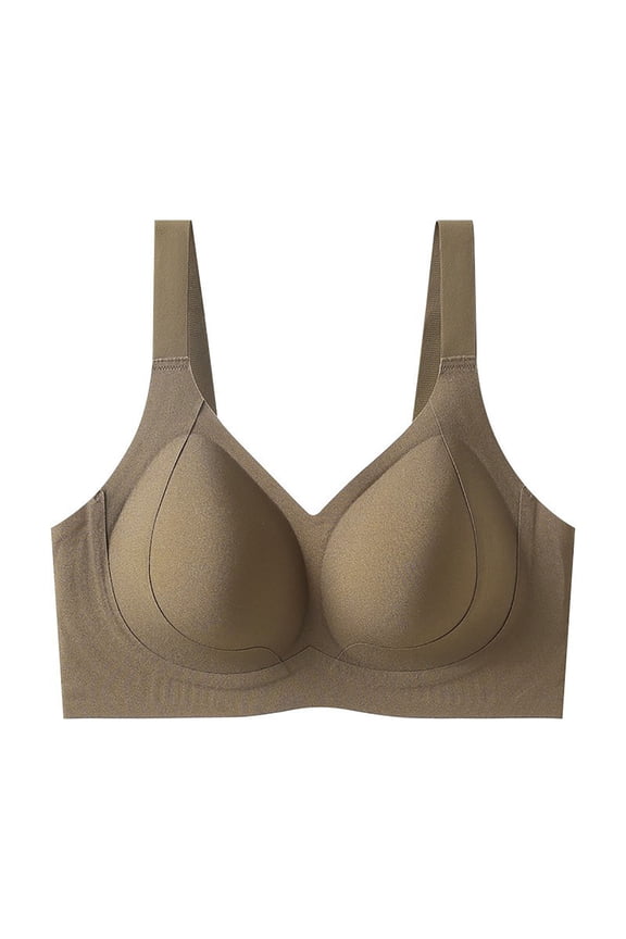 Bras for Women, Plus Size Thin Seamless Adjustable Strap Solid Color Breathable Comfortable Soft Posture Support Bra Coffee XXL