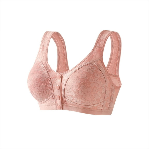 Ashirexll Bras for Women, Solid Color Front Button Wireless Seamless Post Surgery Bra Breathable Comfortable Wirefree Bra Red 46