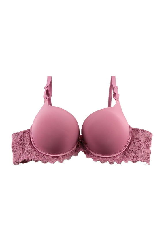 Bras for Women Spaghetti Adjustable Straps Breathable Thick Cup Lace Bra Soft Underwire Gathered Posture Support Push Up Bra Pink L