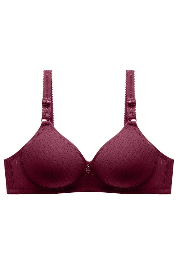 Brasieres Para Mujer, Seamless Bras for Women, Solid Color Breathable Gathering Full-Coverage Wirefree Bra Wine M