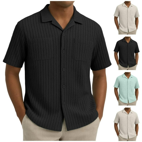 Ashirexll Button up Shirt Men, Big and Tall Shirts for Men, Button up Shirts Short Sleeve and Pockets Summer Casual Shirts for Vacation