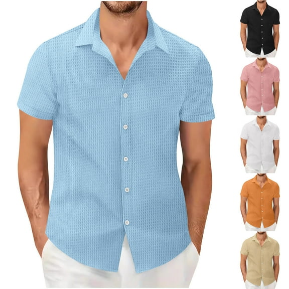 Ashirexll Button up Shirt Men, Big and Tall Shirts for Men, Casual Fashion Button up Shirts Short Sleeve Turndown Collar Summer Shirts