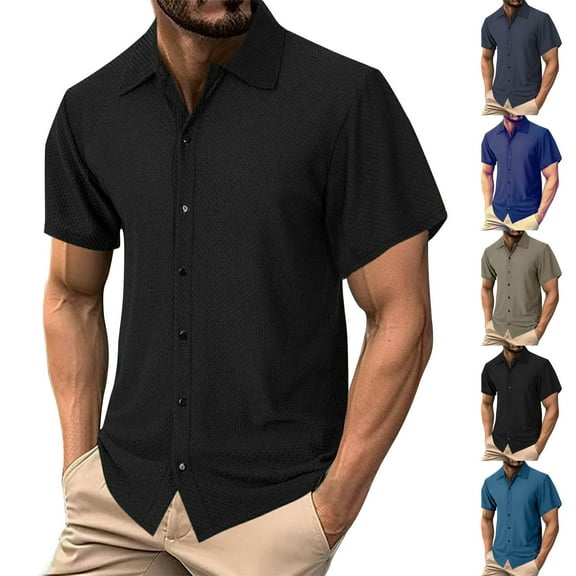 Ashirexll Button up Shirt Men, Big and Tall Shirts for Men, Fashion Summer Street Style Button up Shirts Short Sleeve Turndown Collar Casual Shirts