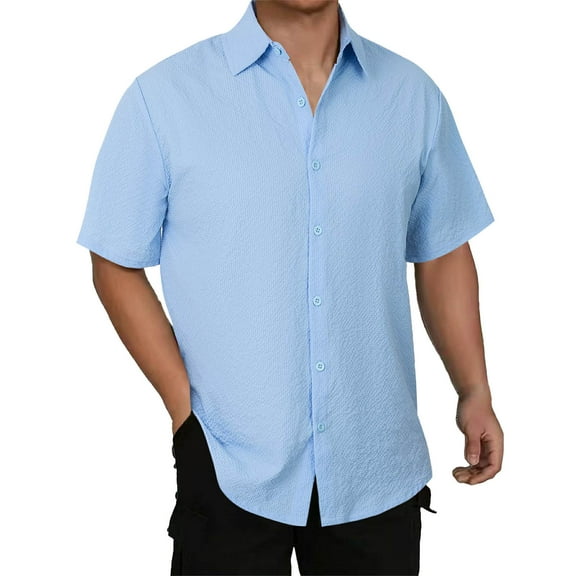 Ashirexll Button up Shirt Men, Big and Tall Shirts for Men, Fashion Summer Street Style Button up Shirts Short Sleeve Turndown Collar Casual Shirts