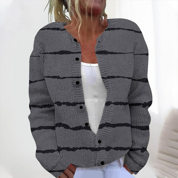 Ashirexll Cardigan Sweaters for Women, Winter Coats for Women, Women's Casual Printed Knit Cardigan with Button Jacket Fall Coats Top