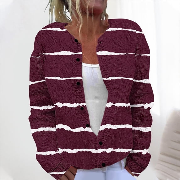 Ashirexll Cardigan Sweaters for Women, Winter Coats for Women, Women's Casual Printed Knit Cardigan with Button Jacket Fall Coats Top