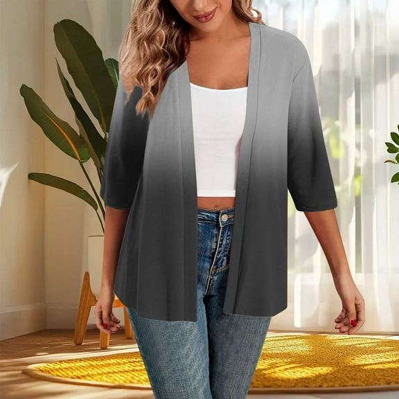 Ashirexll Cardigan Sweaters for Women, Winter Coats for Women, Women's Gradient Color 3/4 Sleeve Loose Cardigan Fall Coats Casual Top