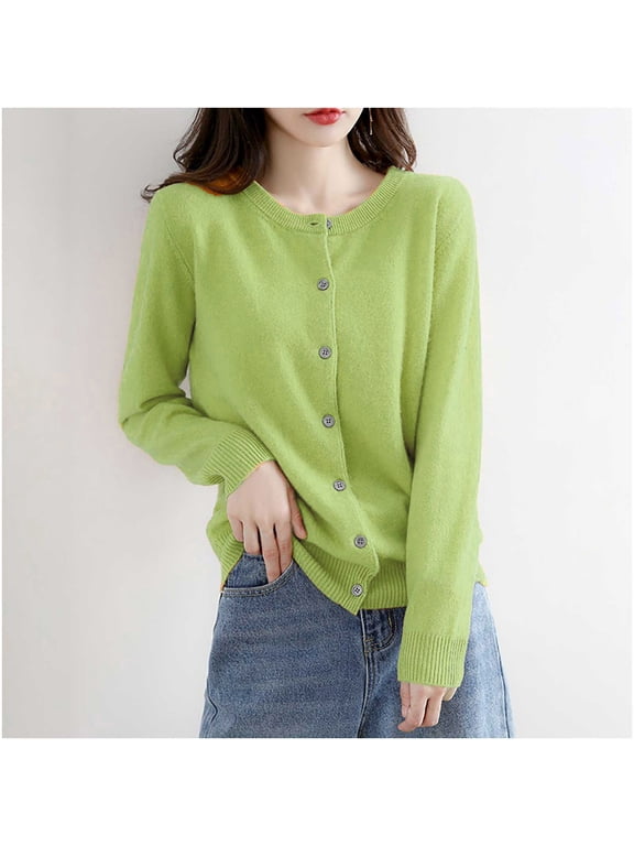 Cardigan Sweaters for Women, Winter Coats for Women, Women's Solid Color Button Knit Coats Cardigan Neck Long Sleeve Fall Coats Casual Tops