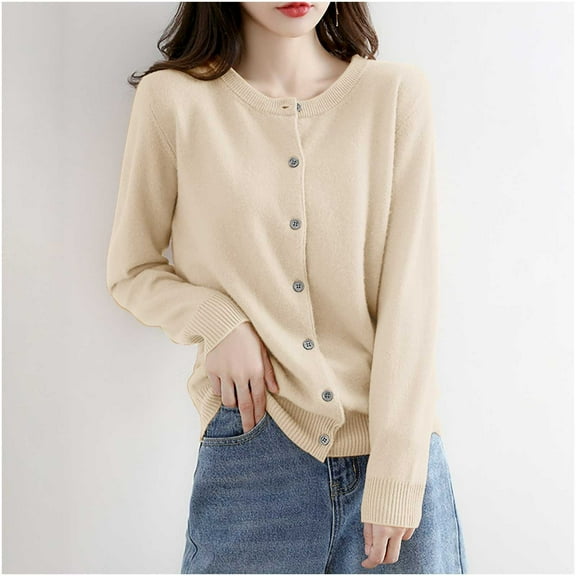 Ashirexll Cardigan Sweaters for Women, Winter Coats for Women, Women's Solid Color Button Knit Coats Cardigan Neck Long Sleeve Fall Coats Casual Tops