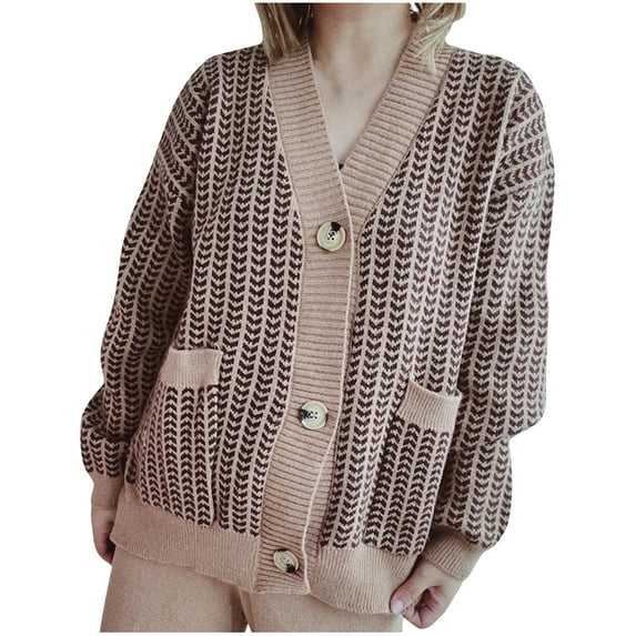 Ashirexll Cardigan Sweaters for Women, Winter Sweaters for Women, Womens Color Block V-Neck Long Sleeve Knit Cardigan Sweater Jacket