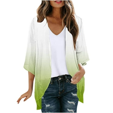 Ashirexll Cardigan for Women, Summer Fall Plus Size Gradient Soft Casual Mid Sleeve Jacket Cardigan Swimsuit Cover Up Green A XXL