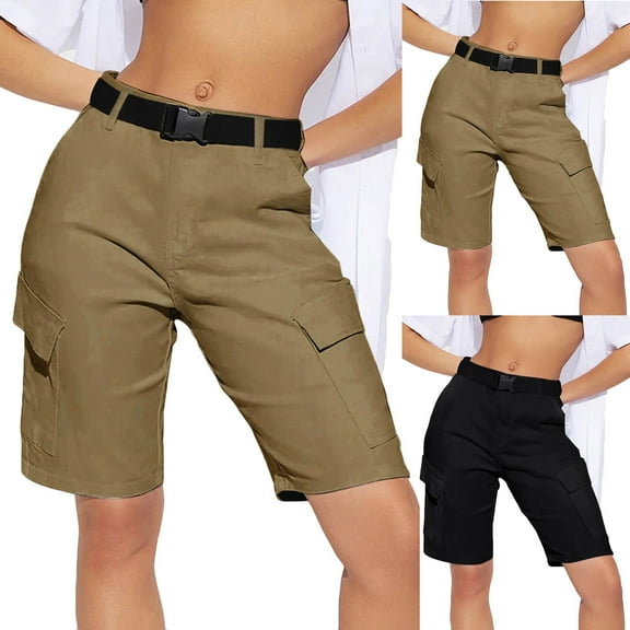 Ashirexll Women's Shorts, Summer Shorts for Women, Spring and Summer Mid Waist Pocket Denim Overalls Casual Quarter Pants