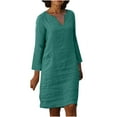 thumbnail image 1 of Ashirexll Casual Dresses for Women, Casual Plus Size Solid Color Dress V Neck Long Sleeve with Button Summer Dress Green L, 1 of 8