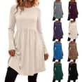 thumbnail image 1 of Ashirexll Casual Dresses for Women Winter Casual Pullover Long Sleeve Round Neck Solid Color Dress with Pockets, 1 of 6