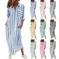 thumbnail image 1 of Ashirexll Casual Dresses for Women Winter Loose Shirt Style Long Sleeve Turn Down Collar Solid Color Striped Button Down Dress with Pockets, 1 of 7