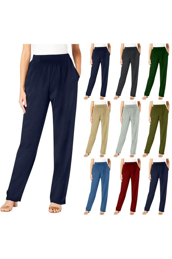 Casual Pants for Women, Winter Women Pants, Fall Fashion Casual Comfortable Elastic Waist Pocket Full Length Pants for Daily Wear