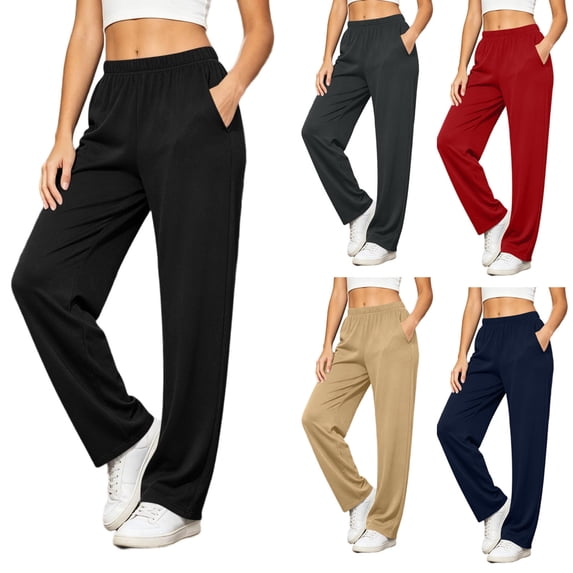 Ashirexll Casual Pants for Women Plus Size Solid Elastic Waist Pocket Long Pants Casual Sweatpants for Fall Daily