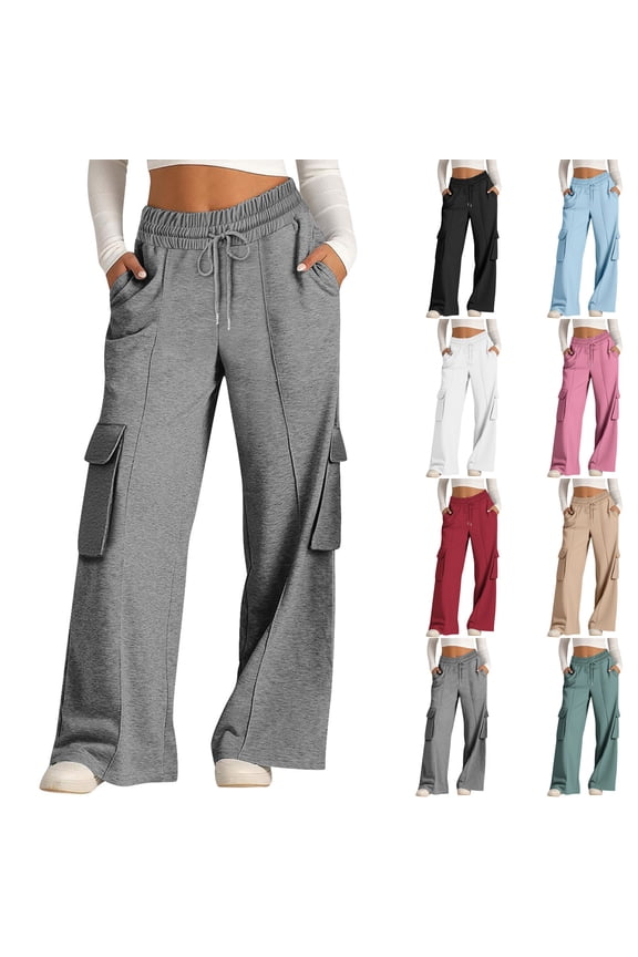 Casual Pants for Women Winter Pants Cargo Sweatpants Drawstring Wide Leg Baggy Casual Trousers with Multiple Pockets Fashion