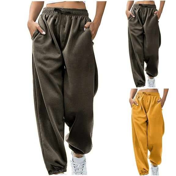 Ashirexll Casual Pants for Women, Winter Women Pants, Casual Solid Color Elastic Waist Trousers Long Straight Pants with Comfortable Loose
