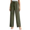 thumbnail image 1 of Ashirexll Casual Pants for Women, Winter Women Pants, Classic Spring Solid Color Lace Up Linen Straight Leg Casual Pants, 1 of 7