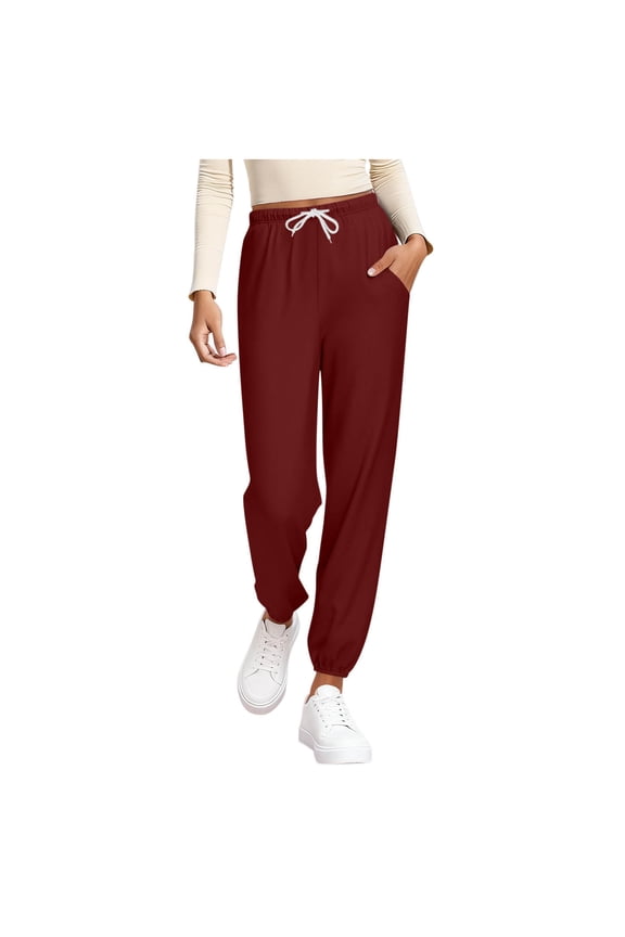 Casual Pants for Women, Winter Women Pants, Fashion Solid Color Stretch Waist Strap Drawstring Pocket Long Pants for Home Wear