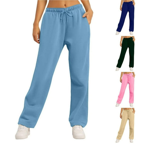 Ashirexll Casual Pants for Women, Winter Women Pants, Fashion Solid Color Wide Leg Sweatpants Fall Casual Pants with Elastic Waistband