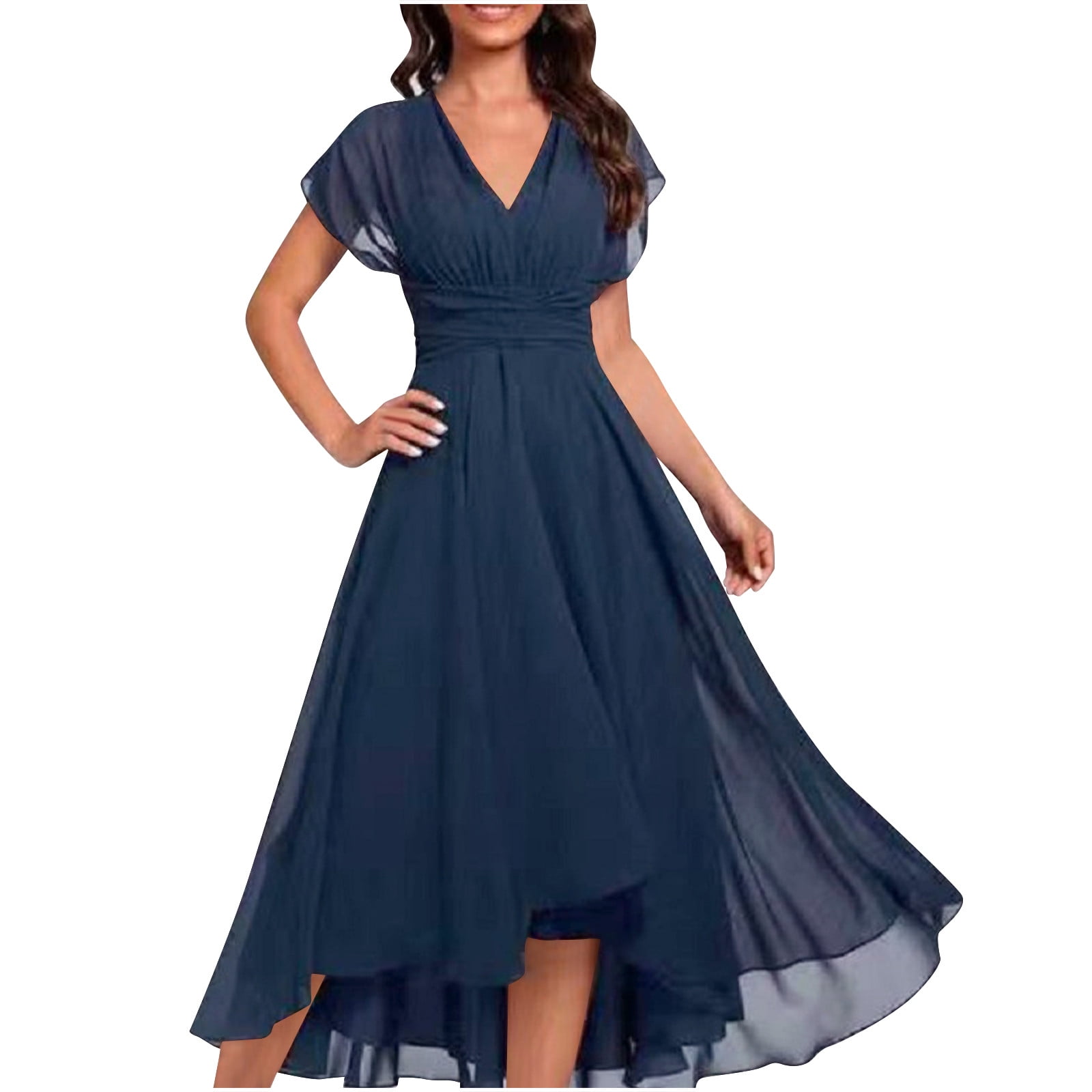 V-neck Chiffon Maxi Bridesmaid Dresses Dusty Blue Plus Size main image 0