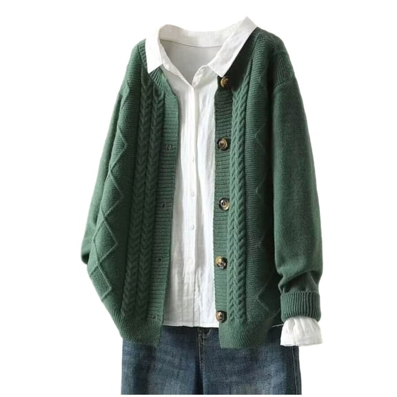 Ashirexll Chunky Cardigan Sweaters for Women Winter Sweaters Solid Color Long Sleeve Round Neck Open Front Knit Casual Coat