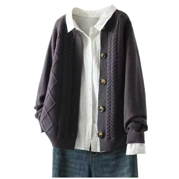 Ashirexll Chunky Cardigan Sweaters for Women Winter Sweaters Solid Color Long Sleeve Round Neck Open Front Knit Casual Coat